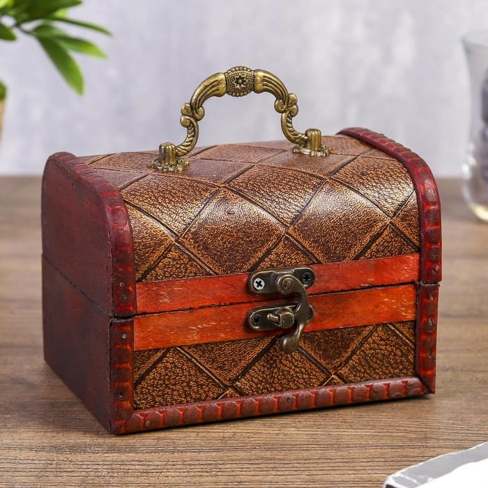 Шкатулка дерево сундучок с ручкой Шкатулка дерево сундучок с ручкой "Ромбы" 9,4х13,8х9,7 см, МИКС