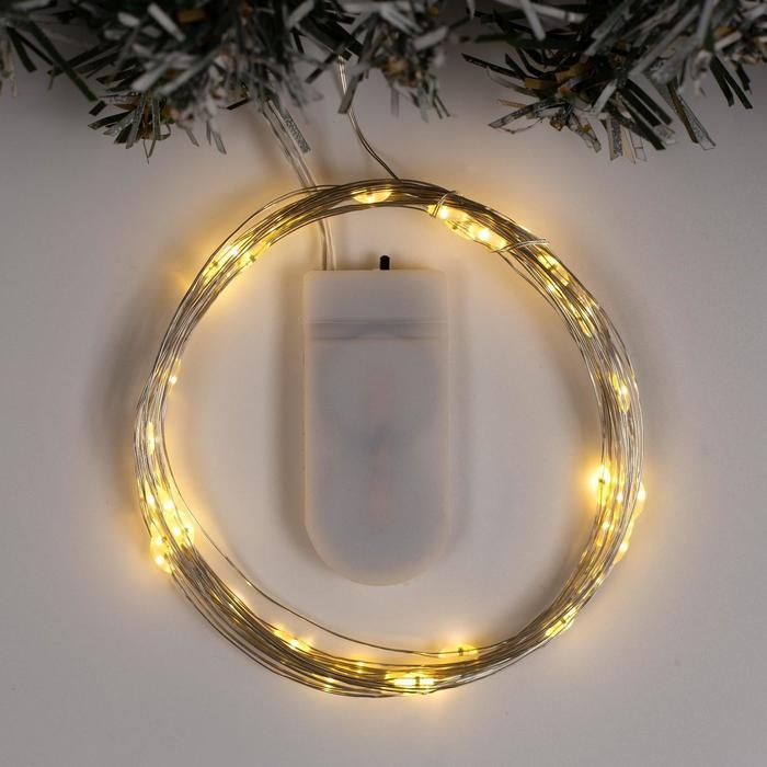 Гирлянда «Нить» 5 м роса, IP20, серебристая нить, 50 LED, батарейки CR2032х2 (в комплекте), свечение тёплое белое Гирлянда «Нить» 5 м роса, IP20, серебристая нить, 50 LED, батарейки CR2032х2 (в комплекте), свечение тёплое белое