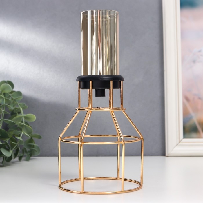 Подсвечник металл, стекло на 1 свечу Подсвечник металл, стекло на 1 свечу "Лофт. Каркас" золото 21х11х11 см