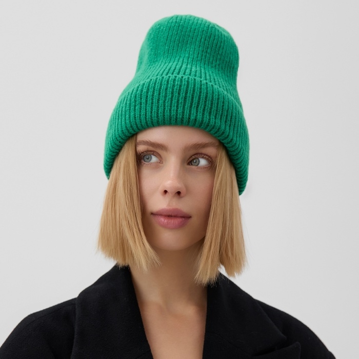 Шапка женская MINAKU с отворотом, размер 54-56, цвет зелёный Шапка женская MINAKU с отворотом, размер 54-56, цвет зелёный