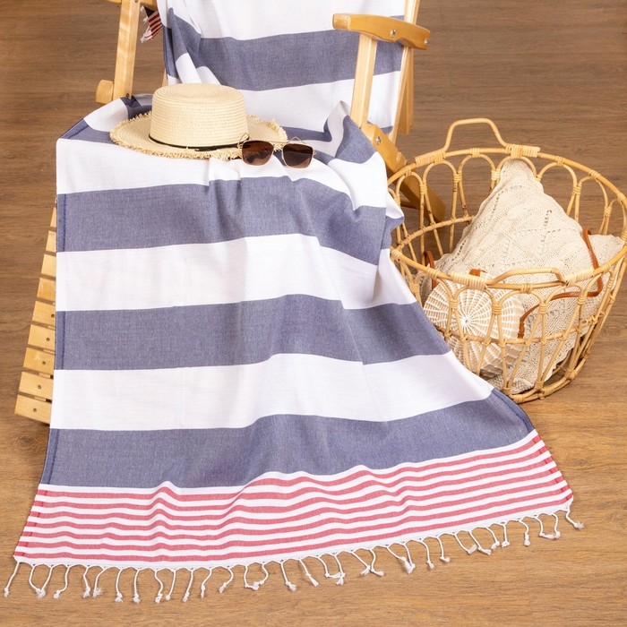 Пештемаль для пляжа, бани, сауны &laquo;Фортуна&raquo; 100х180 см, синий