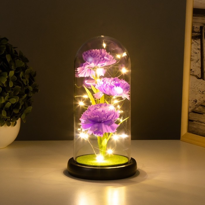 Ночник колба &laquo;Гвоздики&raquo; LED сиреневый 3хААА 10,5х10,5х22см