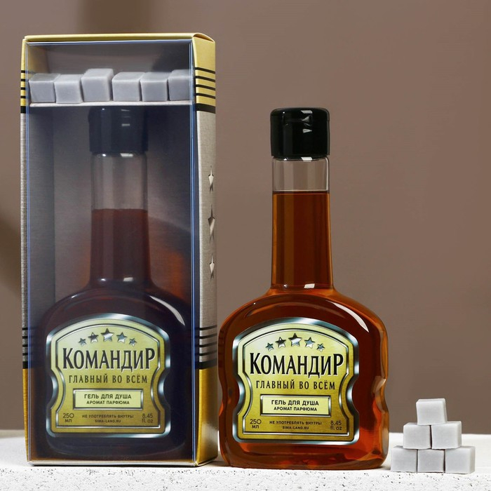 Новогодний подарочный набор косметики &laquo;Командир&raquo;, гель для душа во флаконе коньяка 250 мл и мыло для рук 25 г , Новый Год