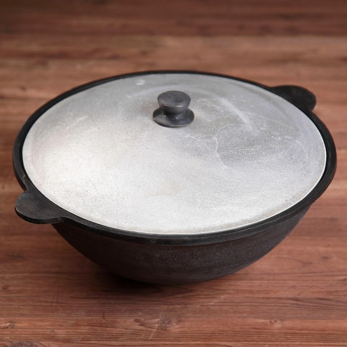 Казан чугунный, 8 л, круглое дно, алюминиевая крышка Казан чугунный, 8 л, круглое дно, алюминиевая крышка