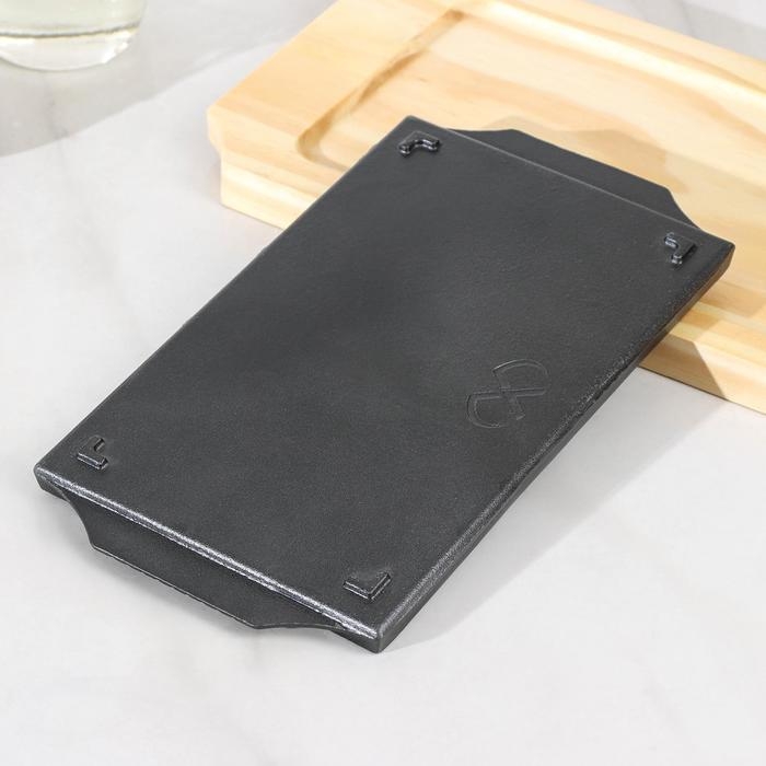 Сковорода чугунная «Прямоугольник», 25×14 см, на деревянной подставке Сковорода чугунная «Прямоугольник», 25×14 см, на деревянной подставке