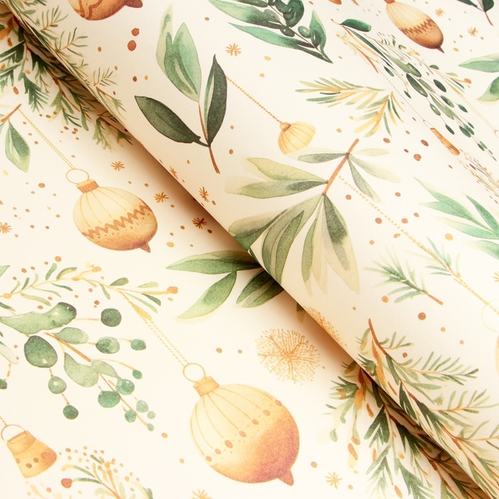 Новый год. Бумага упаковочная Новый год. Бумага упаковочная "Веточки зимы", белый крафт, 1 лист, 80 г/м2 , 70 х 100 см