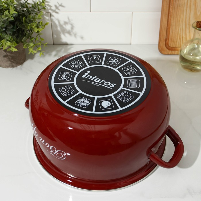 Кастрюля эмалированная «Бордо», 5,7 л, стеклянная крышка, индукция, цвет бордовый Кастрюля эмалированная «Бордо», 5,7 л, стеклянная крышка, индукция, цвет бордовый