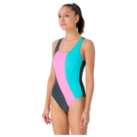 Купальник слитный &laquo;Волна&raquo;, тёмно-серый/розовый /лагуна, р. 38