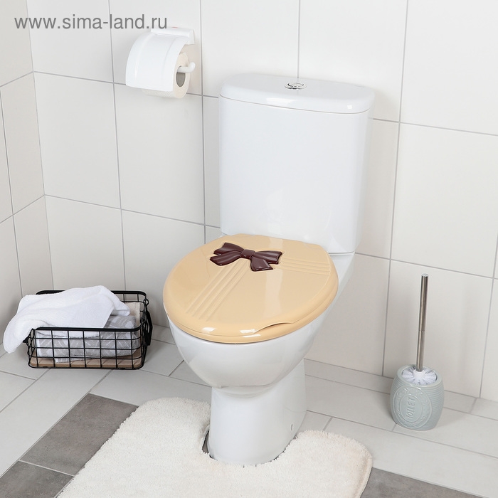 Сиденье для унитаза с крышкой &laquo;Комфорт Люкс&raquo;, цвет бежевый/коричневый бантик