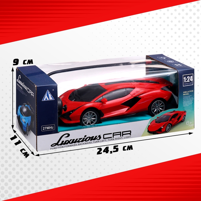 Машина радиоуправляемая &laquo;Купе&raquo;, 1:24, световые эффекты, работает от батареек, цвет красный