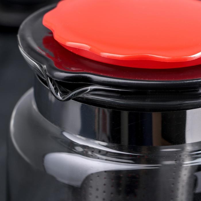 Чайник стеклянный заварочный &laquo;Цветок&raquo;, 750 мл, с металлическим ситом, цвет чёрный