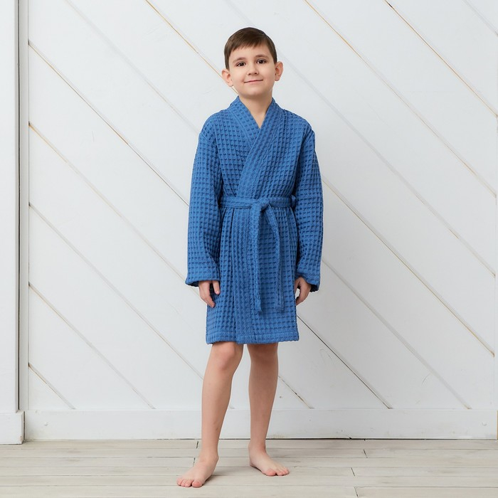 Халат вафельный детский Крошка Я Халат вафельный детский Крошка Я "Boho" р.32 (110-116 см) цв. синий, 100%хл, 290 г/м2