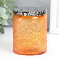 Банка для свечей стекло с крышкой "Цветочная" оранж, цилиндр 9х7х7 см Банка для свечей стекло с крышкой "Цветочная" оранж, цилиндр 9х7х7 см