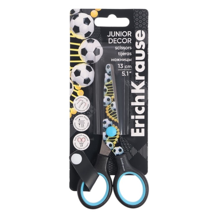 Ножницы детские 13 см ErichKrause Junior Decor Ножницы детские 13 см ErichKrause Junior Decor "Sport DNA", с принтом на лезвиях, блистер