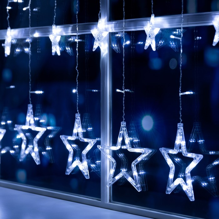 Гирлянда &laquo;Бахрома&raquo; 2.4 &times; 0.9 м с насадками &laquo;Звёзды&raquo;, IP20, прозрачная нить, 138 LED, свечение белое, 8 режимов, 220 В