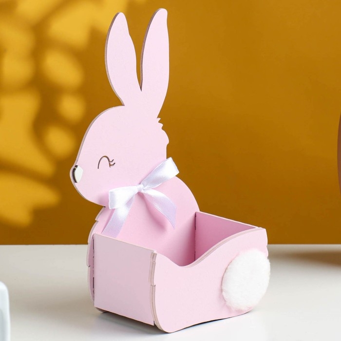 Кашпо деревянное "Зайка" 13х7,5х22 см розовый