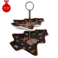 Блюдо фарфоровое 2-х ярусное Доляна «Новый год. Пряничное волшебство», верхний ярус 21×17×2,2 см, нижний ярус 29×24×26 см Блюдо фарфоровое 2-х ярусное Доляна «Новый год. Пряничное волшебство», верхний ярус 21×17×2,2 см, нижний ярус 29×24×26 см