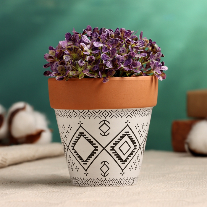 Горшок Горшок "Трапеция" терракот с узором, 10х9см, МИКС