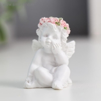 Сувенир полистоун "Ангелочек в розовом веночке" МИКС 5х3,5х3 см