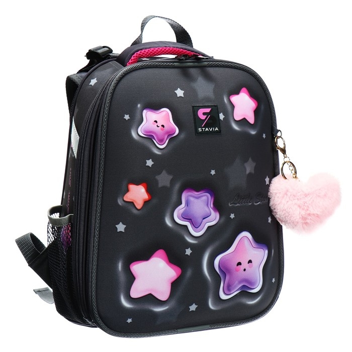 Рюкзак каркасный школьный 38 х 30 х 16 см, эргономичная спинка, Stavia "Звёздочки", серый