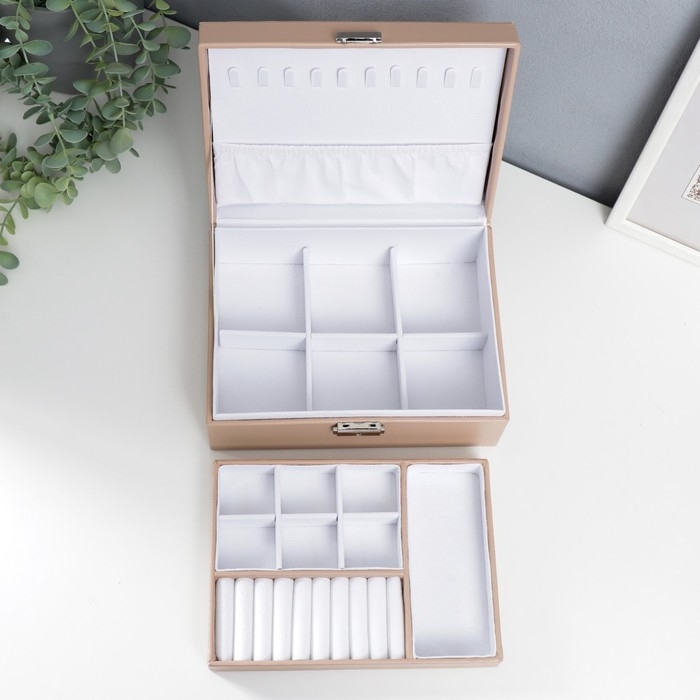 Шкатулка кожзам для украшений Шкатулка кожзам для украшений "Кремовая матовая" 9х23х17 см