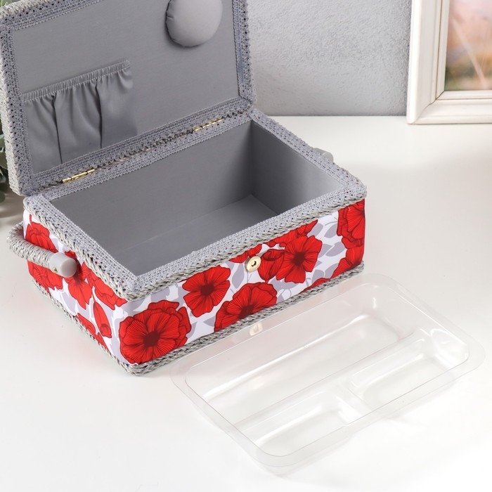 Шкатулка для рукоделия Шкатулка для рукоделия "Красные маки на белом" 24х16х11 см