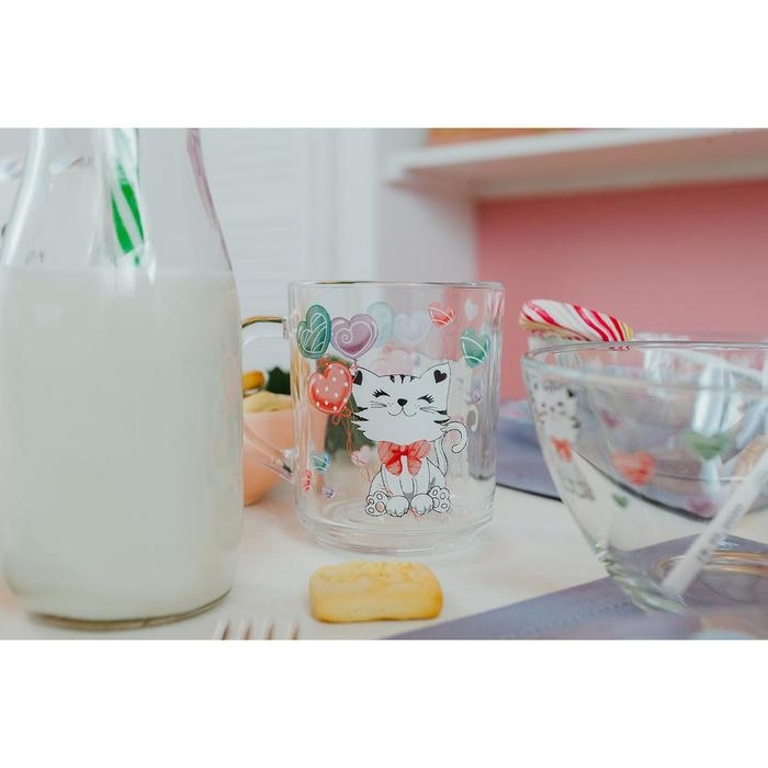 Набор детской посуды Доляна &laquo;Котёнок&raquo;, 3 предмета: кружка 200 мл, салатник 450 мл, тарелка d=20 см