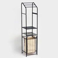 Стеллаж с корзиной для белья и перекладинами, 2-х ярусный, 38&times;35&times;160 см, цвет чёрный