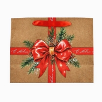 Пакет подарочный новогодний крафтовый вертикальный &laquo;С Новым годом&raquo;, бант, MS 18 х 23 х 10 см, Новый год