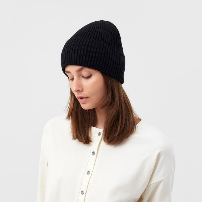 Шапка женская MINAKU с отворотом, размер 54-56, цвет черный Шапка женская MINAKU с отворотом, размер 54-56, цвет черный