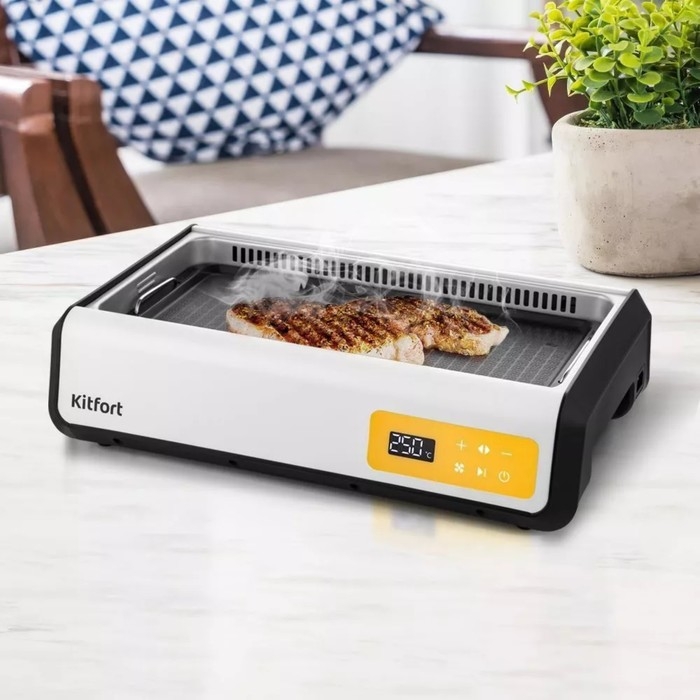 Гриль электрический Kitfort KT-1686, 1500 Вт, антипригарное покрытие, 38х22 см, серебристый