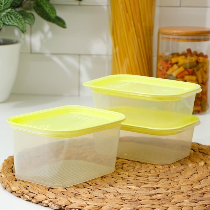 Набор контейнеров пищевых с паровыпуском, 3 шт: 750 мл, 500 мл, 500 мл, прямоугольные, цвет микс