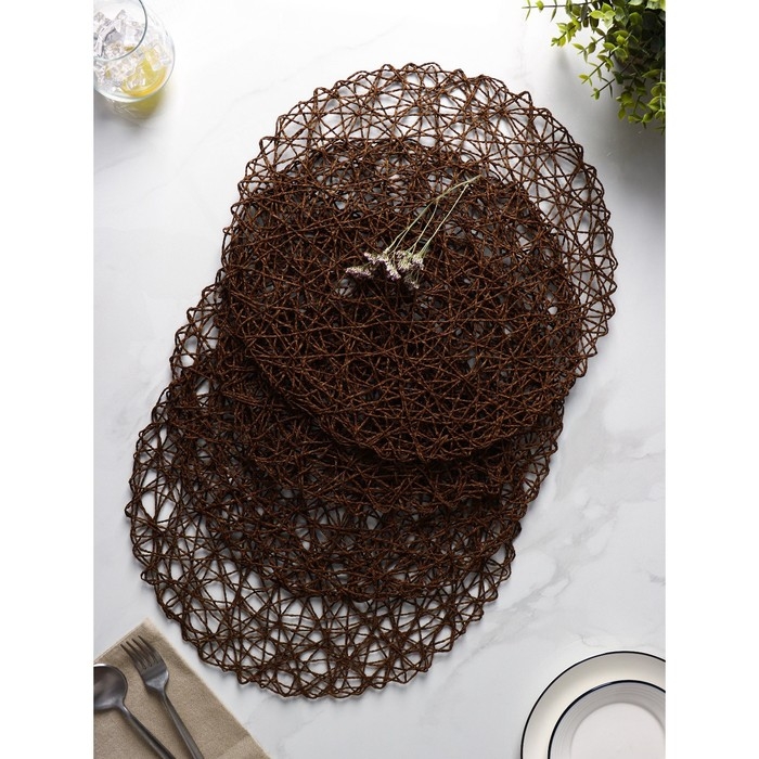 Салфетки сервировочные на стол Доляна &laquo;Одуванчик&raquo;, 4 шт, d=38 см, цвет коричневый