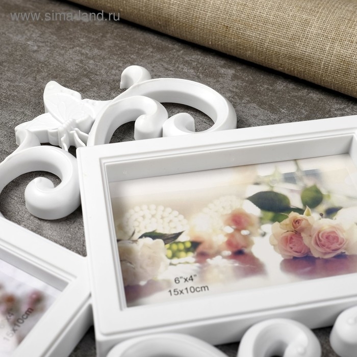 Фоторамка пластик на 9 фото 10х10, 10х15 см Фоторамка пластик на 9 фото 10х10, 10х15 см "Узоры" белая 54х49 см