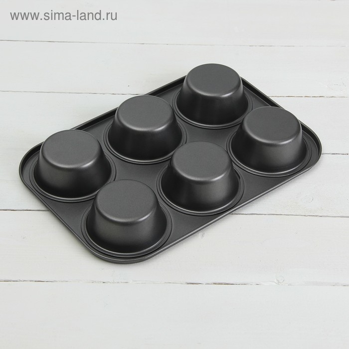Форма для выпечки Доляна &laquo;Жаклин. Круг&raquo;, 31,6&times;21,8&times;3,5 см, 6 ячеек, антипригарное покрытие, цвет чёрный