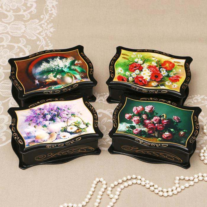 Шкатулка &laquo;Цветы&raquo;, 12&times;16 см, лаковая миниатюра микс