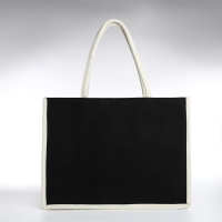 Сумка пляжная без застёжки, цвет молочный/чёрный