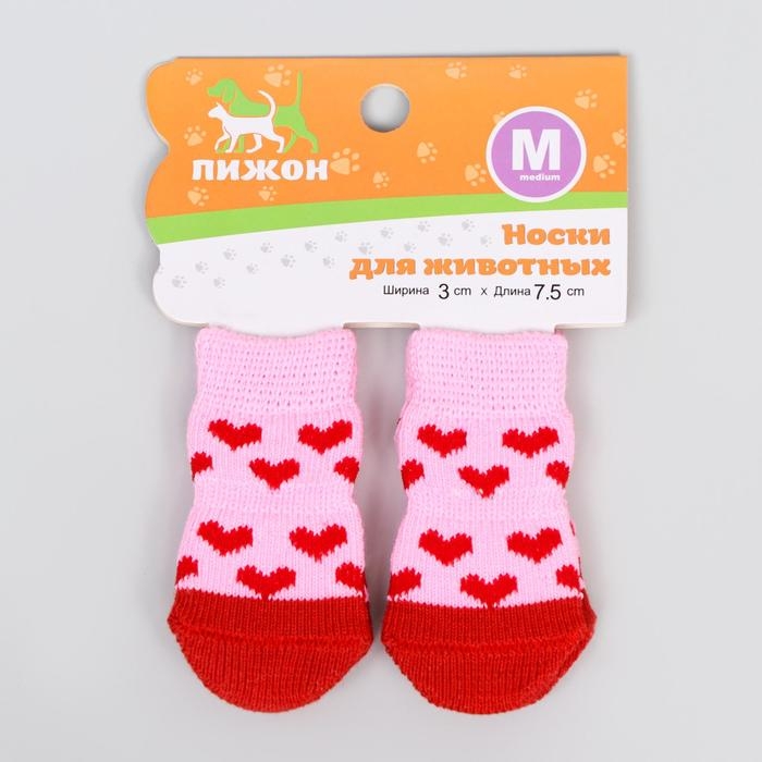 Носки нескользящие Носки нескользящие "Сердечки", размер М (3/4 * 7,5 см), набор 4 шт, розовые