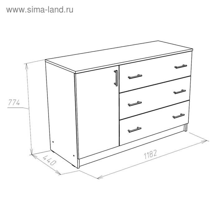 Комод 3 ящика с 1 дверью Лофт, Белый Комод 3 ящика с 1 дверью Лофт, Белый