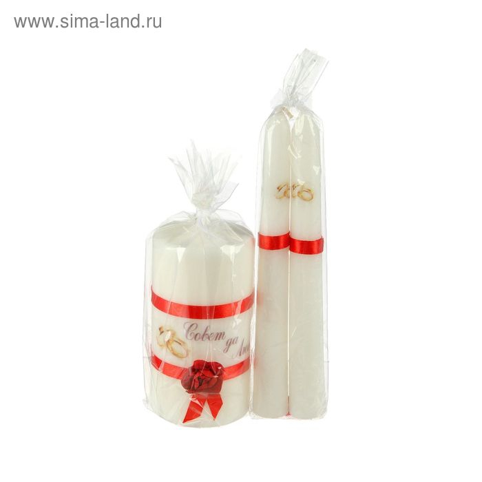 Набор свадебных свечей Набор свадебных свечей "Совет да любовь с розой"красный:родительские 1,8х15см;очаг 5х9,5см