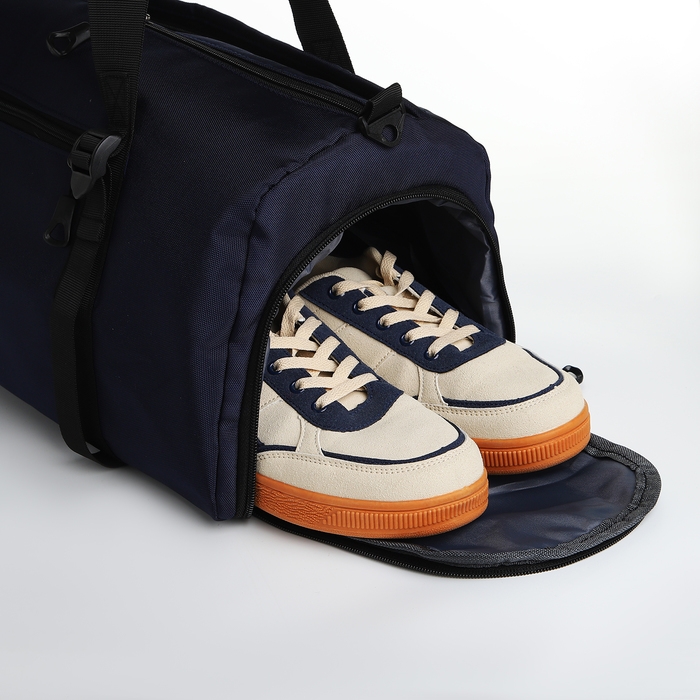 Сумка спортивная на молнии, отдел для обуви, 2 наружных кармана, длинный ремень, средний размер, цвет синий Сумка спортивная на молнии, отдел для обуви, 2 наружных кармана, длинный ремень, средний размер, цвет синий