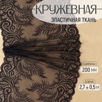 Кружевная эластичная ткань, 200 мм &times; 2,7 &plusmn; 0,5 м, цвет чёрный