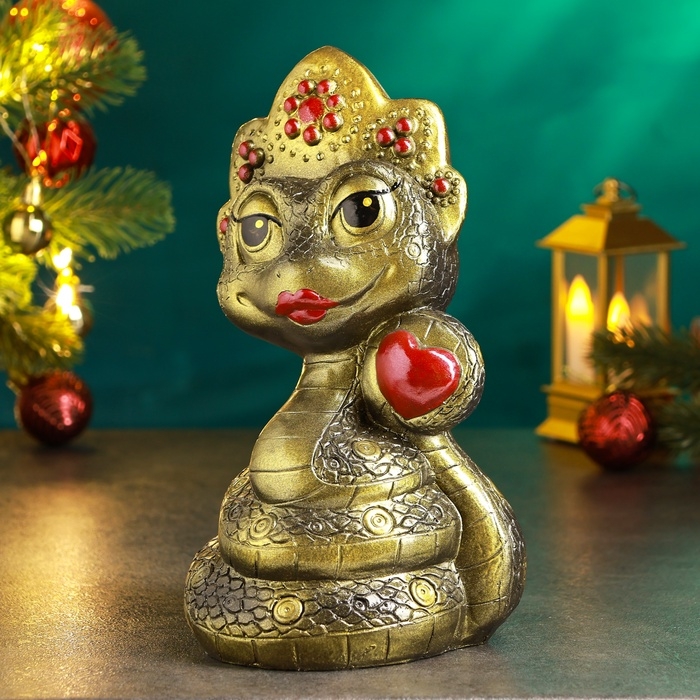 Новый год. Символ 2025. Копилка "Змея в кокошнике" черный, золото, 23см