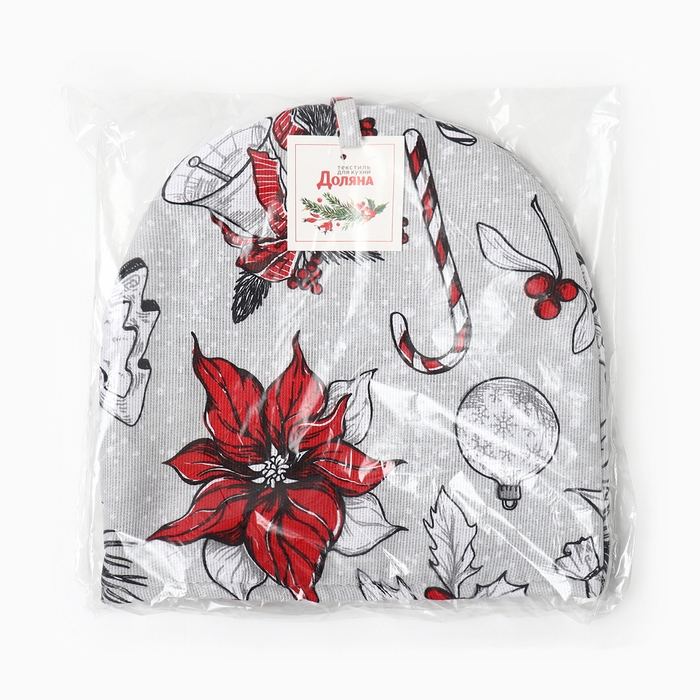 Новый год. Грелка на чайник Доляна &laquo;Новогоднее настроение&raquo; 28х28см, 100% хл., 164г/м2