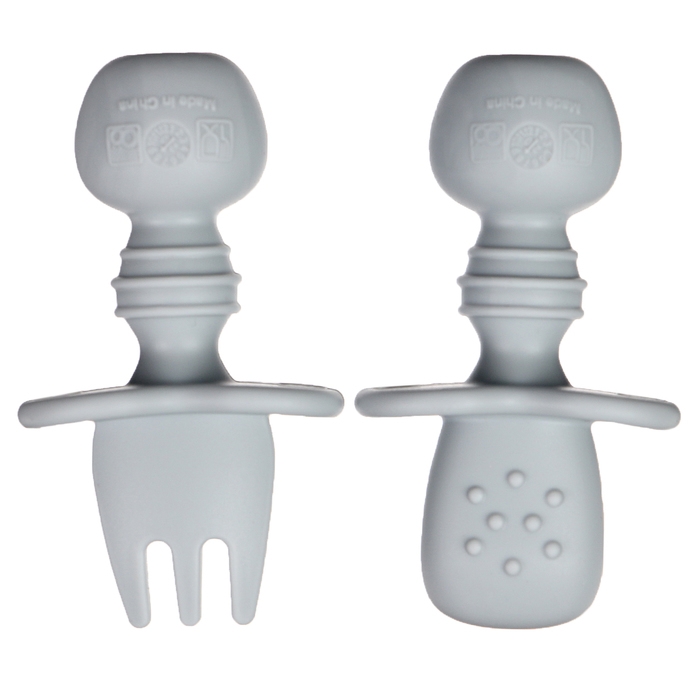 Набор детских столовых приборов, вилка, ложка, цвет серый