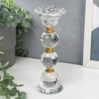 Подсвечник стекло на 1 свечу "Цветочек с тремя хрустальными шарами" 18х7х7 см Подсвечник стекло на 1 свечу "Цветочек с тремя хрустальными шарами" 18х7х7 см