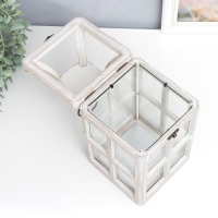 Подсвечник дерево "Фонарь - веранда" белый состаренный набор 2 шт 35х15х15, 53х20х20 см