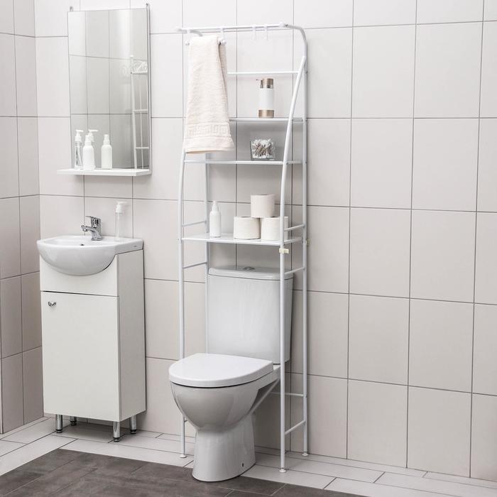 Стеллаж над унитазом со штангой для сушки, 47&times;25&times;175 см, цвет белый
