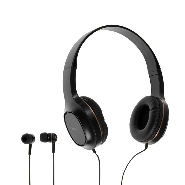 Комплект наушников Hoco W24, проводные, накладные + вакуумные, проводные, золотистые Комплект наушников Hoco W24, проводные, накладные + вакуумные, проводные, золотистые