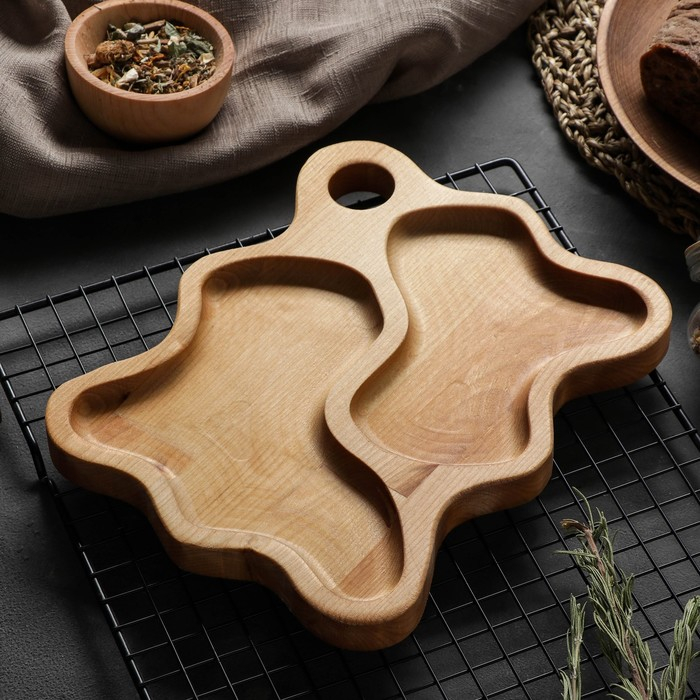 Менажница Доляна &laquo;Волна&raquo;, 2 секции, 23&times;18&times;1,8 см, массив берёзы